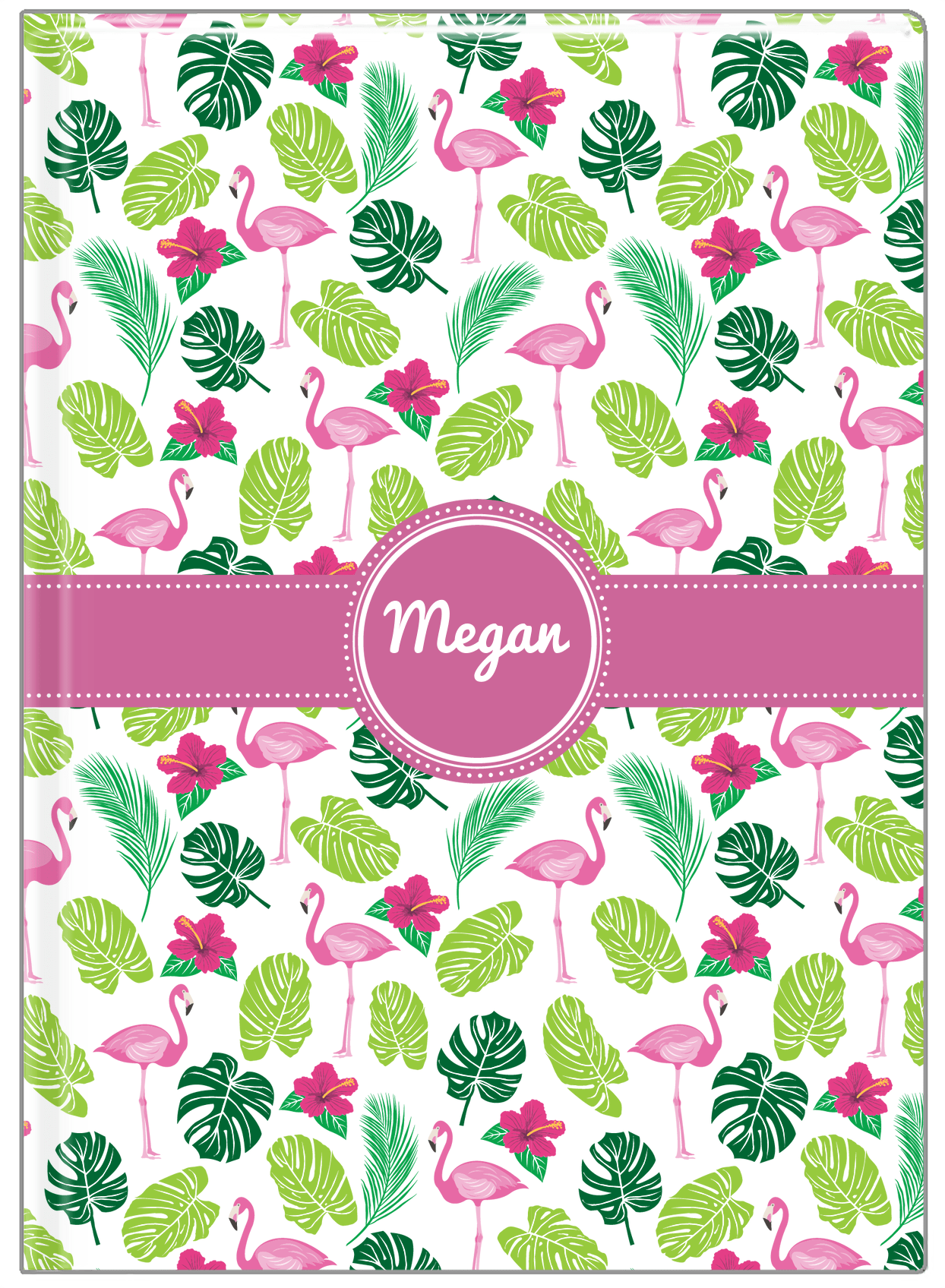 Personalized Flamingos Journal I - Hibiscus - Circle Ribbon Nameplate - Front View