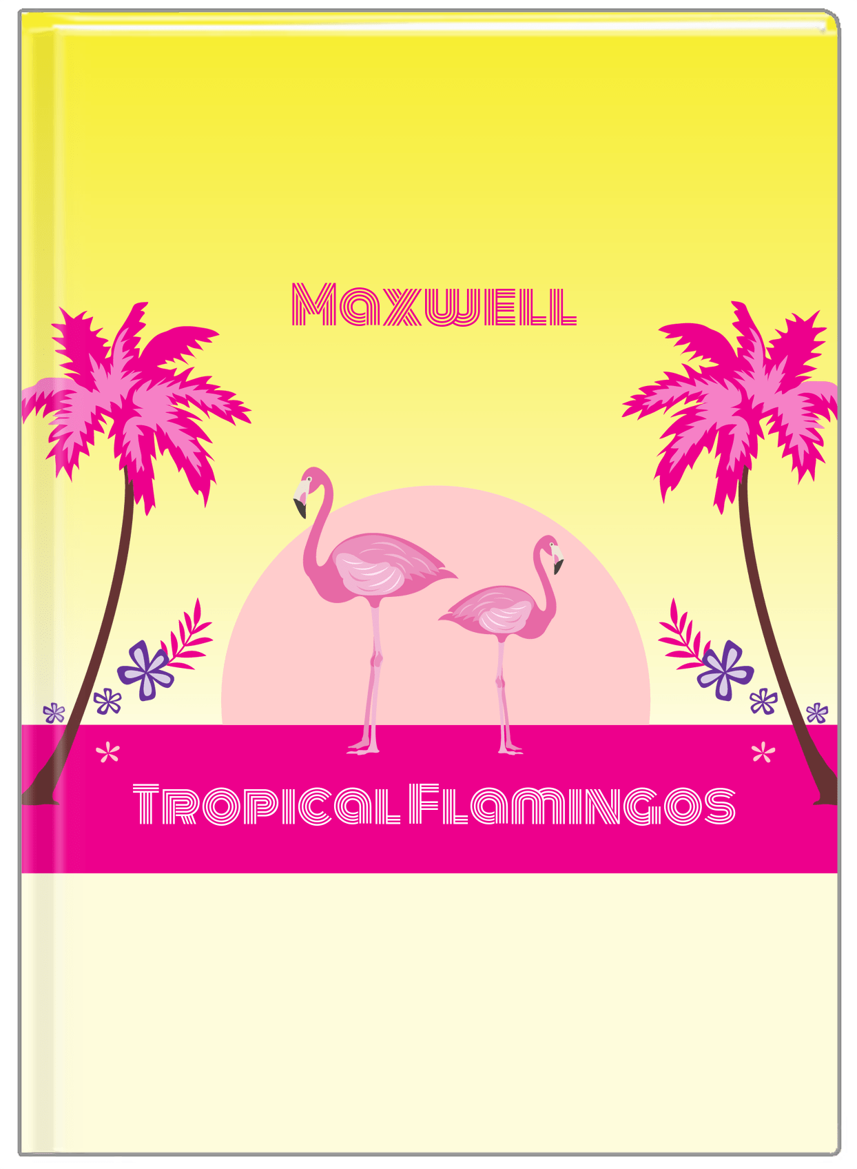 Personalized Flamingos Journal II - Tropical - Yellow Background - Front View