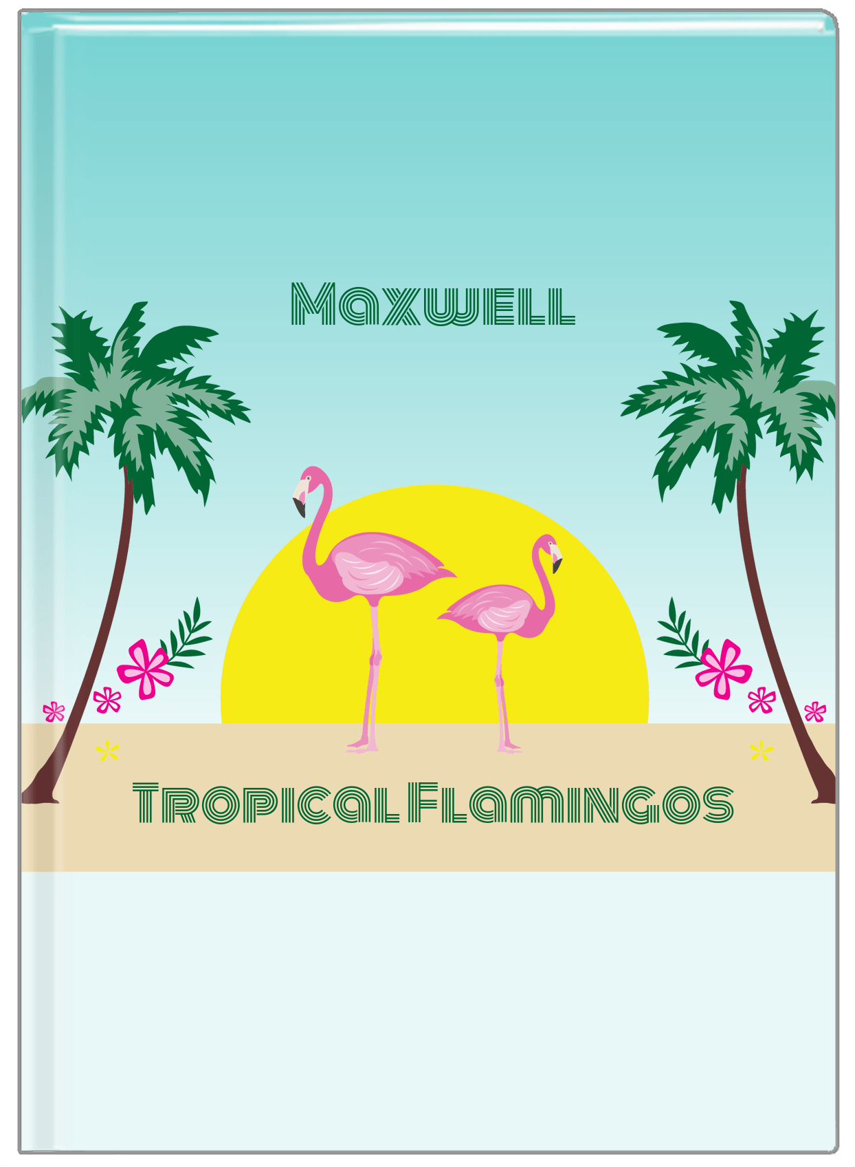 Personalized Flamingos Journal II - Tropical - Teal Background - Front View