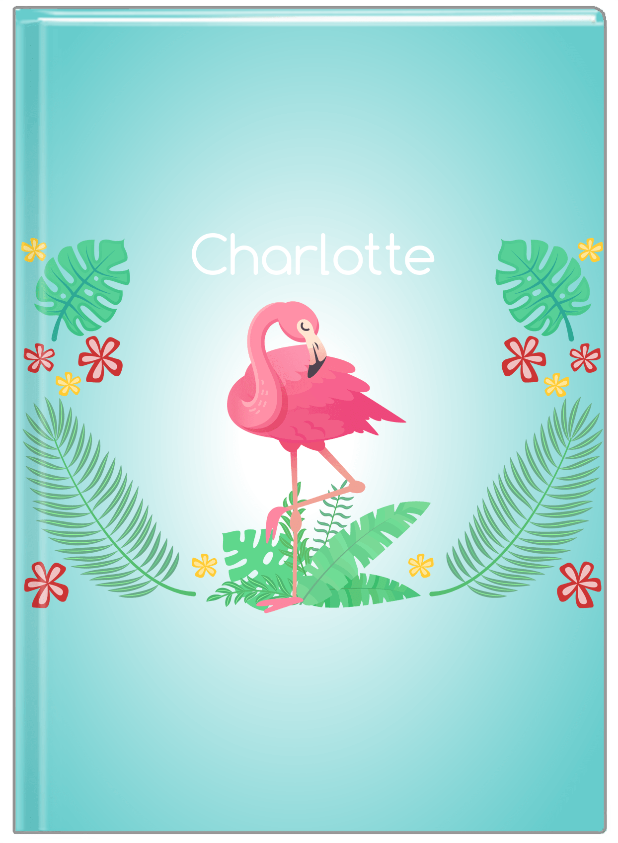 Personalized Flamingos Journal VI - Teal Vignette - Front View
