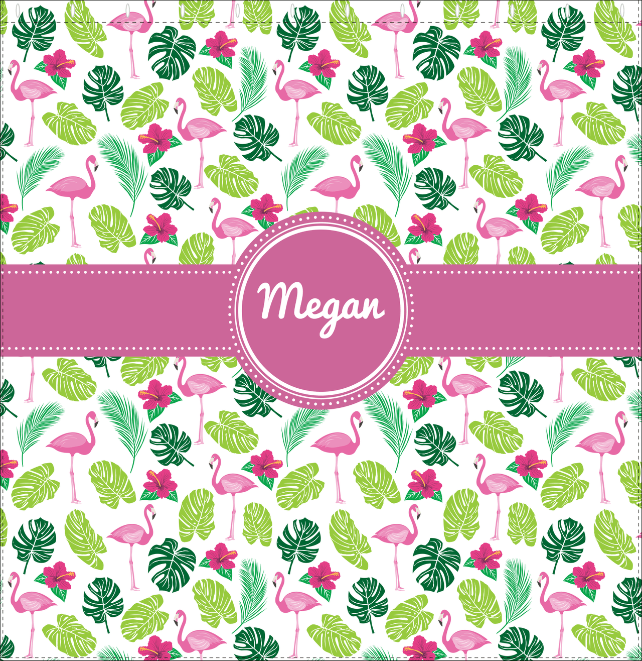 Personalized Flamingos Shower Curtain I - Hibiscus - Circle Ribbon Nameplate - Decorate View