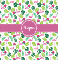 Thumbnail for Personalized Flamingos Shower Curtain I - Hibiscus - Circle Ribbon Nameplate - Decorate View