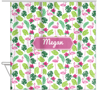 Thumbnail for Personalized Flamingos Shower Curtain I - Hibiscus - Decorative Rectangle Nameplate - Hanging View