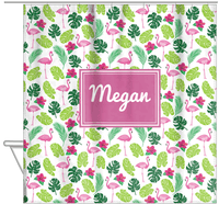 Thumbnail for Personalized Flamingos Shower Curtain I - Hibiscus - Rectangle Nameplate - Hanging View