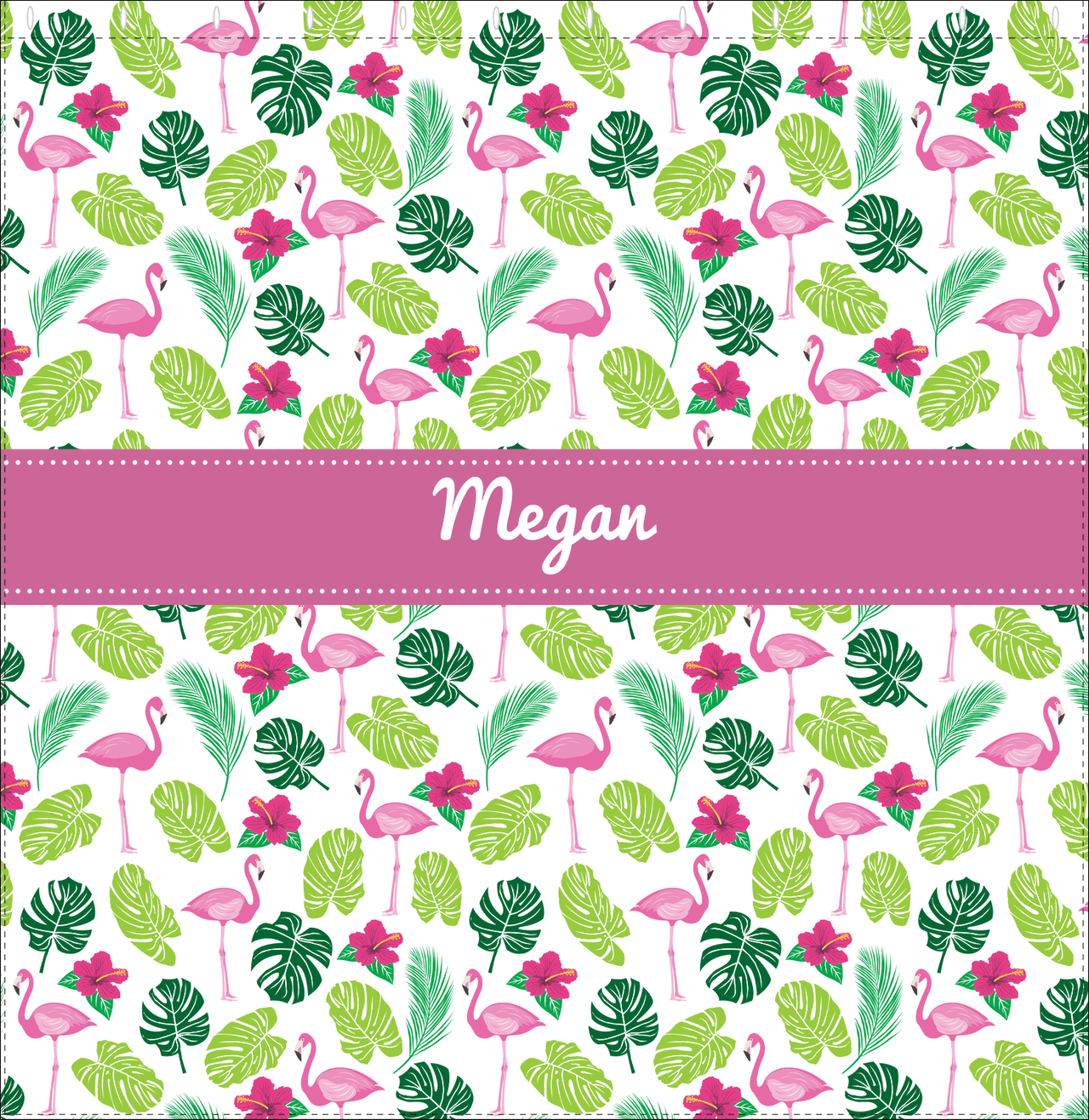 Personalized Flamingos Shower Curtain I - Hibiscus - Ribbon Nameplate - Decorate View