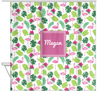 Thumbnail for Personalized Flamingos Shower Curtain I - Hibiscus - Square Nameplate - Hanging View