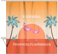 Thumbnail for Personalized Flamingos Shower Curtain II - Tropical - Orange Background - Hanging View