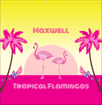 Thumbnail for Personalized Flamingos Shower Curtain II - Tropical - Yellow Background - Decorate View