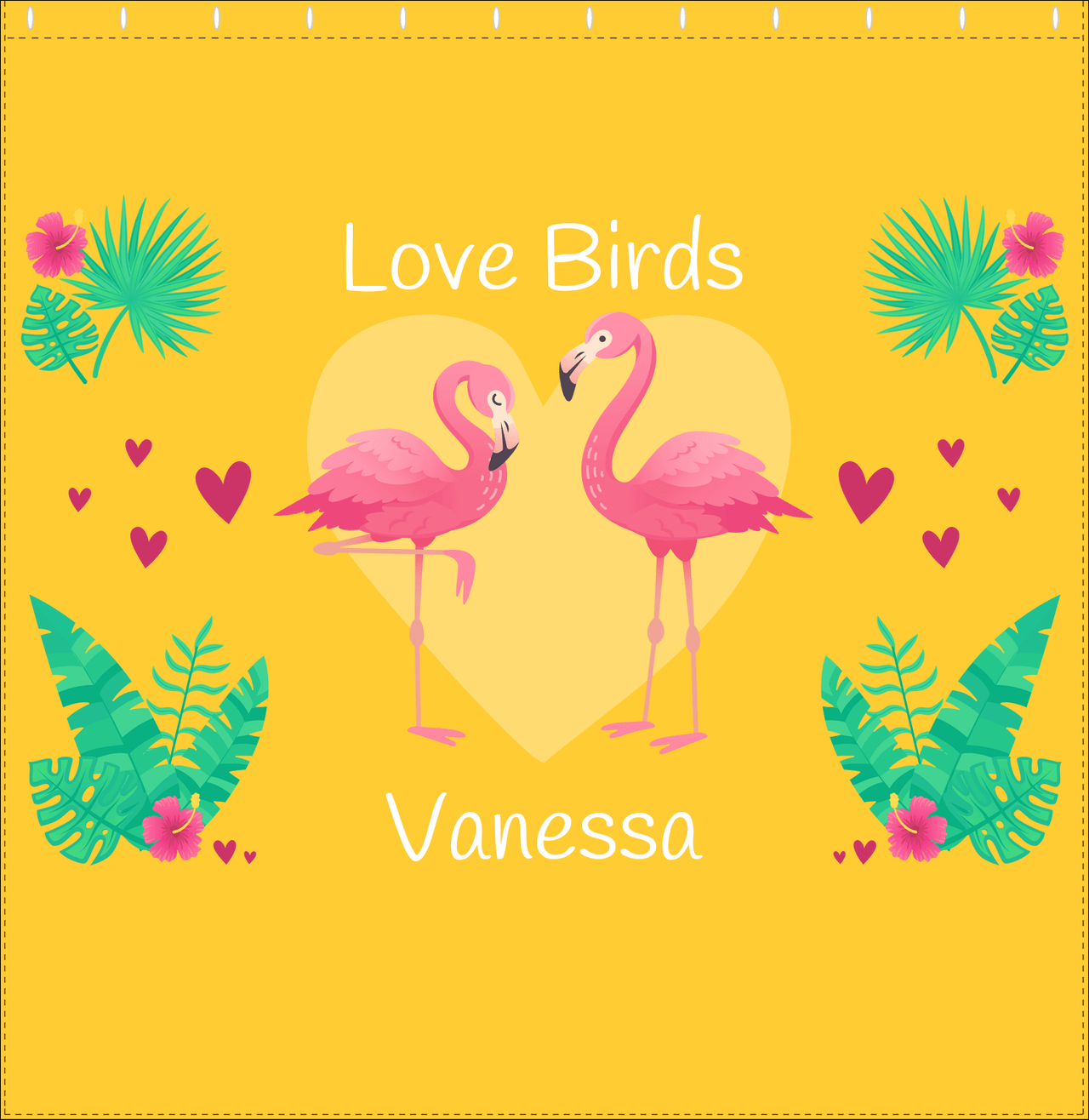 Personalized Flamingos Shower Curtain V - Love Birds - Yellow Background - Decorate View
