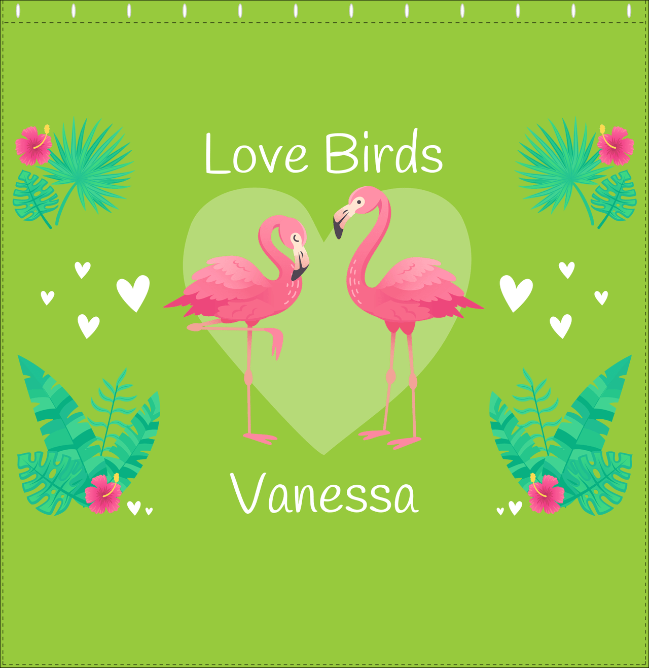 Personalized Flamingos Shower Curtain V - Love Birds - Green Background - Decorate View
