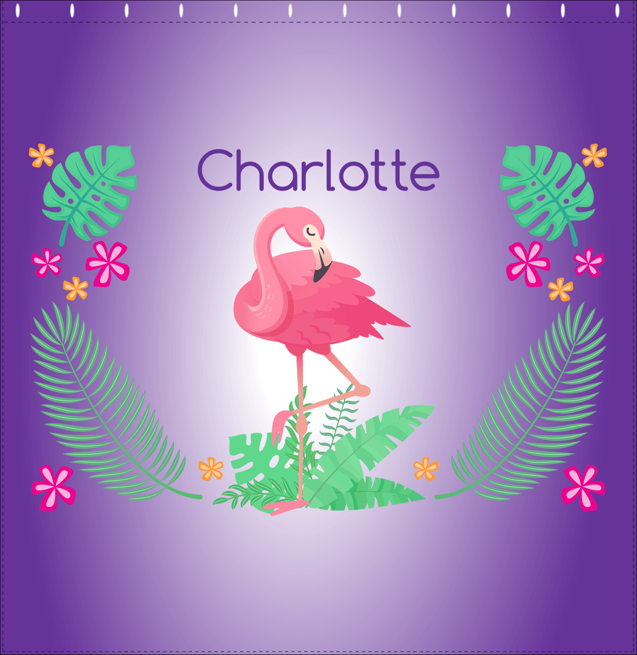 Personalized Flamingos Shower Curtain VI - Purple Vignette - Decorate View