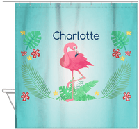Thumbnail for Personalized Flamingos Shower Curtain VI - Teal Vignette - Hanging View