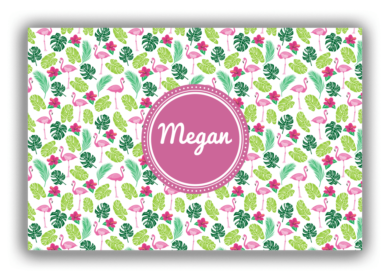 Personalized Flamingos Canvas Wrap & Photo Print I - Hibiscus - Circle Nameplate - Front View