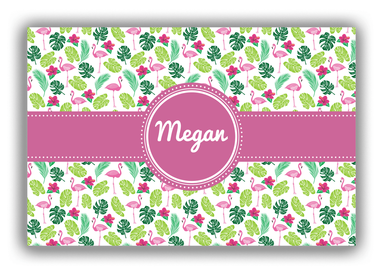 Personalized Flamingos Canvas Wrap & Photo Print I - Hibiscus - Circle Ribbon Nameplate - Front View