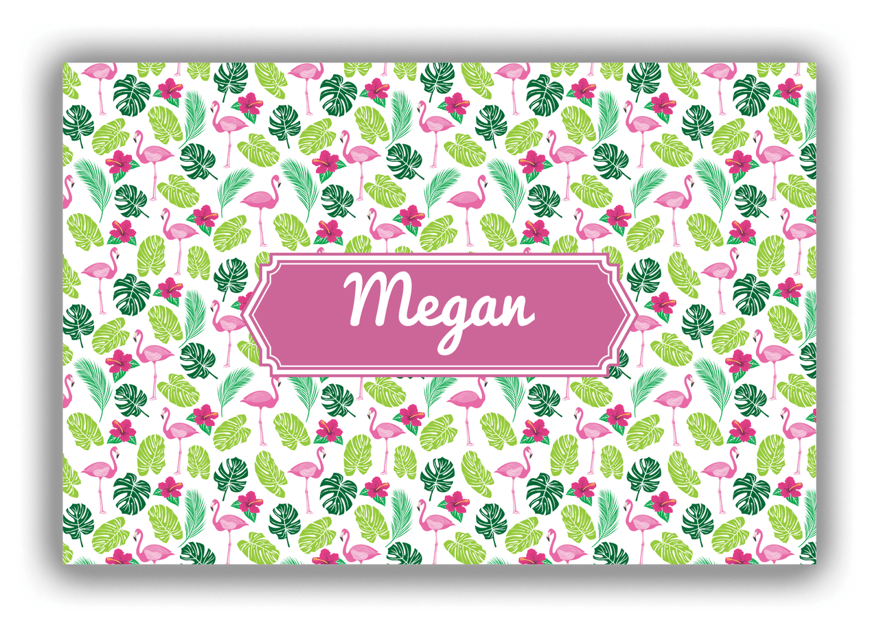 Personalized Flamingos Canvas Wrap & Photo Print I - Hibiscus - Decorative Rectangle Nameplate - Front View