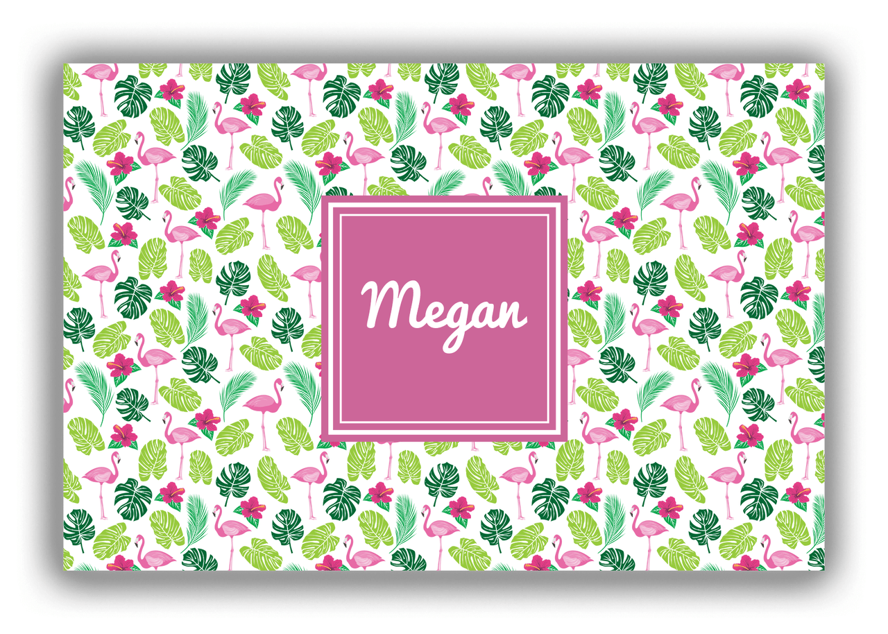 Personalized Flamingos Canvas Wrap & Photo Print I - Hibiscus - Square Nameplate - Front View