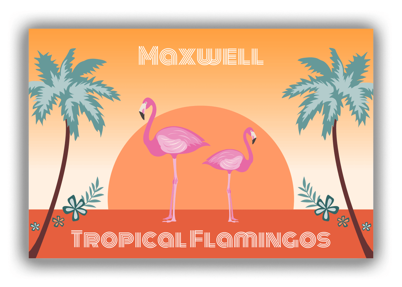 Personalized Flamingos Canvas Wrap & Photo Print II - Tropical - Orange Background - Front View