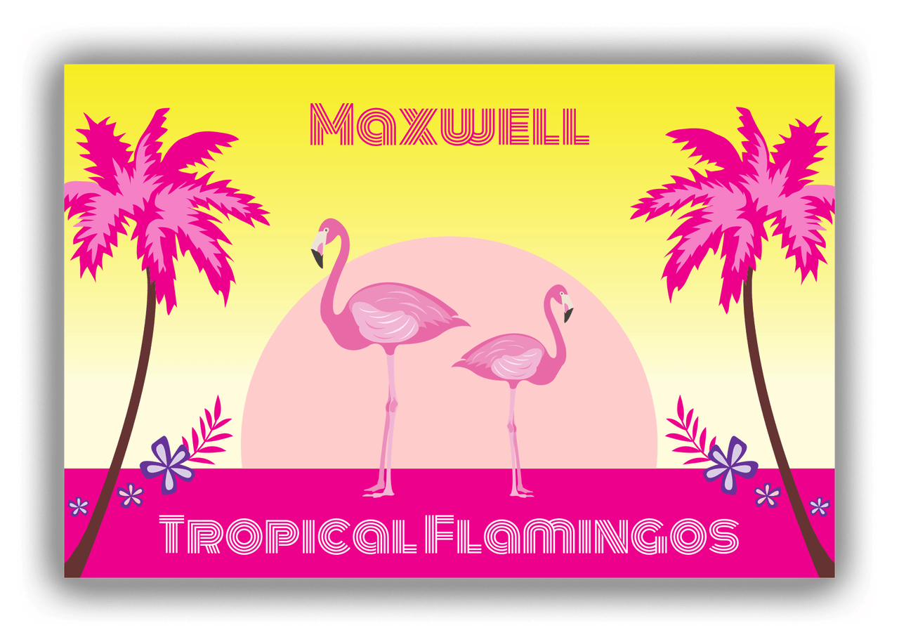 Personalized Flamingos Canvas Wrap & Photo Print II - Tropical - Yellow Background - Front View