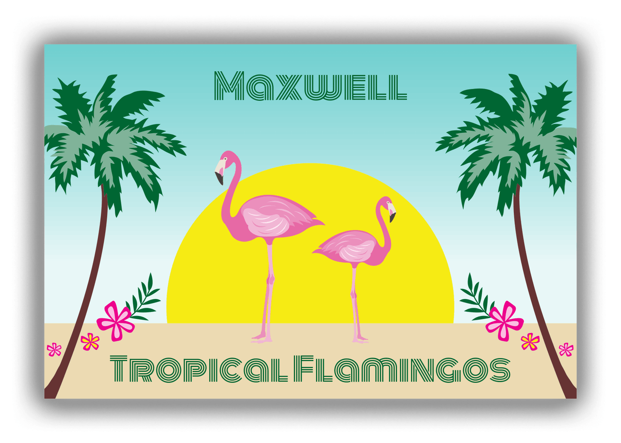 Personalized Flamingos Canvas Wrap & Photo Print II - Tropical - Teal Background - Front View