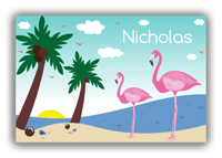 Thumbnail for Personalized Flamingos Canvas Wrap & Photo Print IV - Coconut Beach - Teal Background - Front View