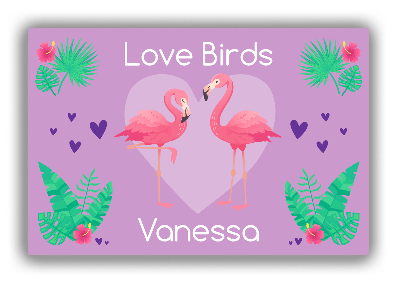 Personalized Flamingos Canvas Wrap & Photo Print V - Love Birds - Purple Background - Front View