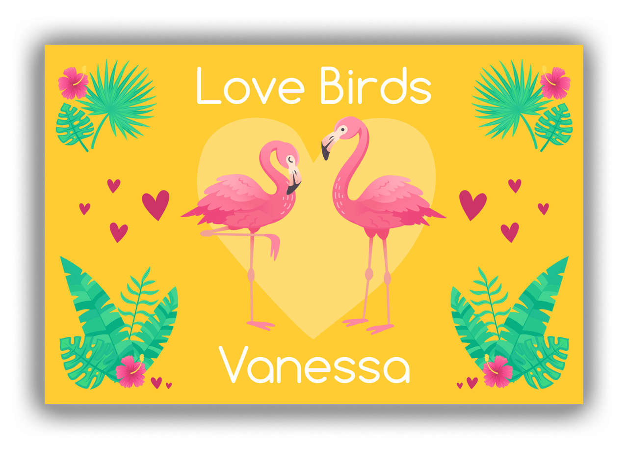 Personalized Flamingos Canvas Wrap & Photo Print V - Love Birds - Yellow Background - Front View