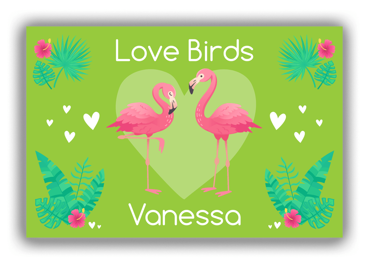 Personalized Flamingos Canvas Wrap & Photo Print V - Love Birds - Green Background - Front View