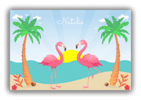 Thumbnail for Personalized Flamingos Canvas Wrap & Photo Print VII - Beach Birds - Blue Background - Front View