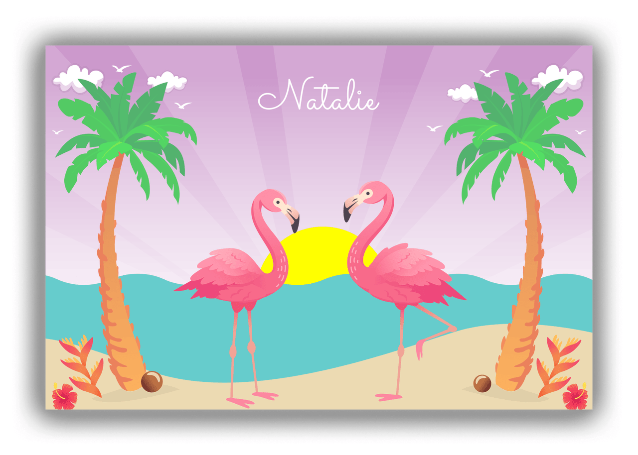 Personalized Flamingos Canvas Wrap & Photo Print VII - Beach Birds - Purple Background - Front View