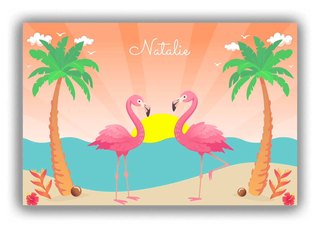 Personalized Flamingos Canvas Wrap & Photo Print VII - Beach Birds - Orange Background - Front View