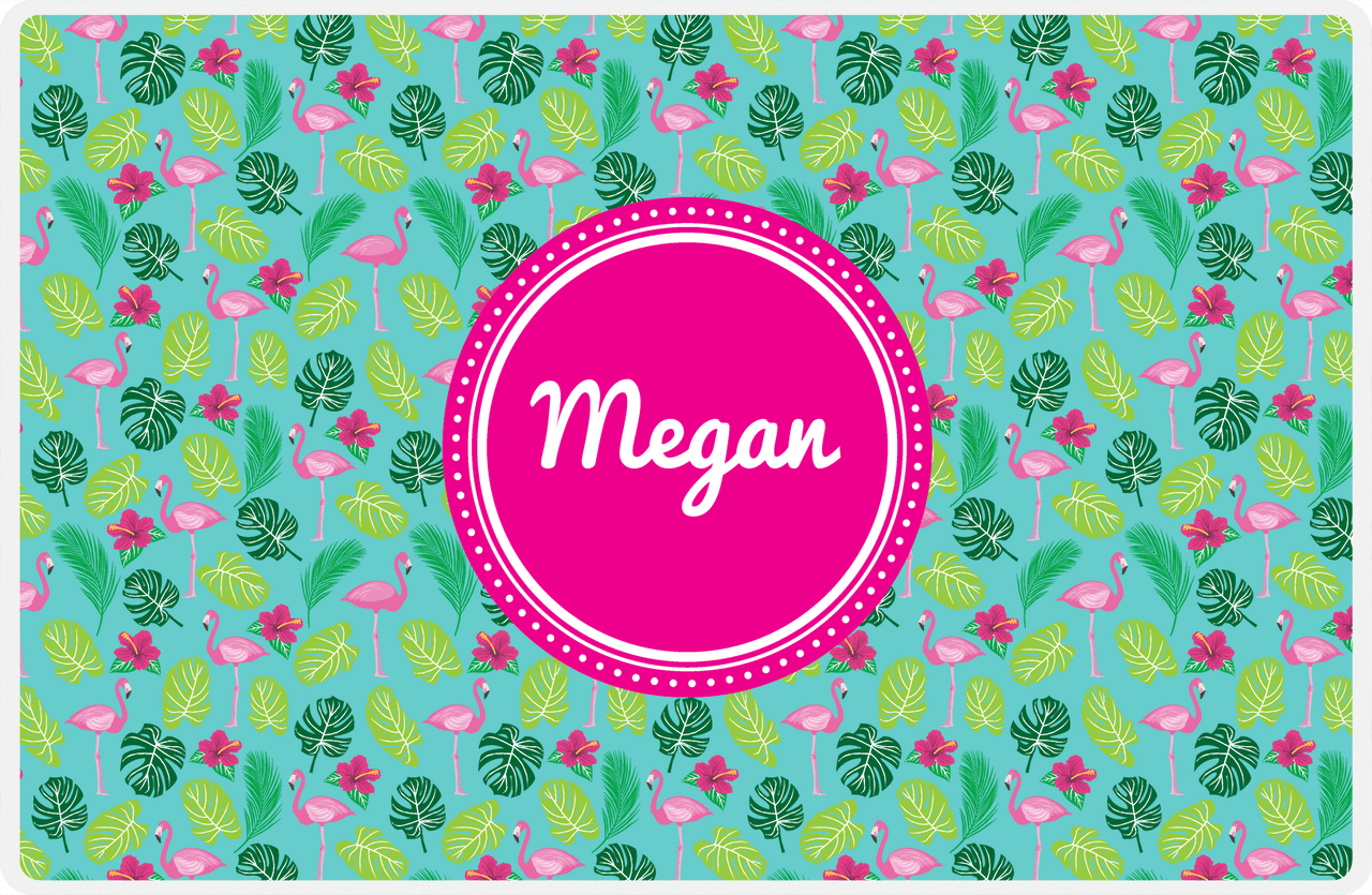 Personalized Flamingos Placemat I - Hibiscus - Circle Nameplate -  View