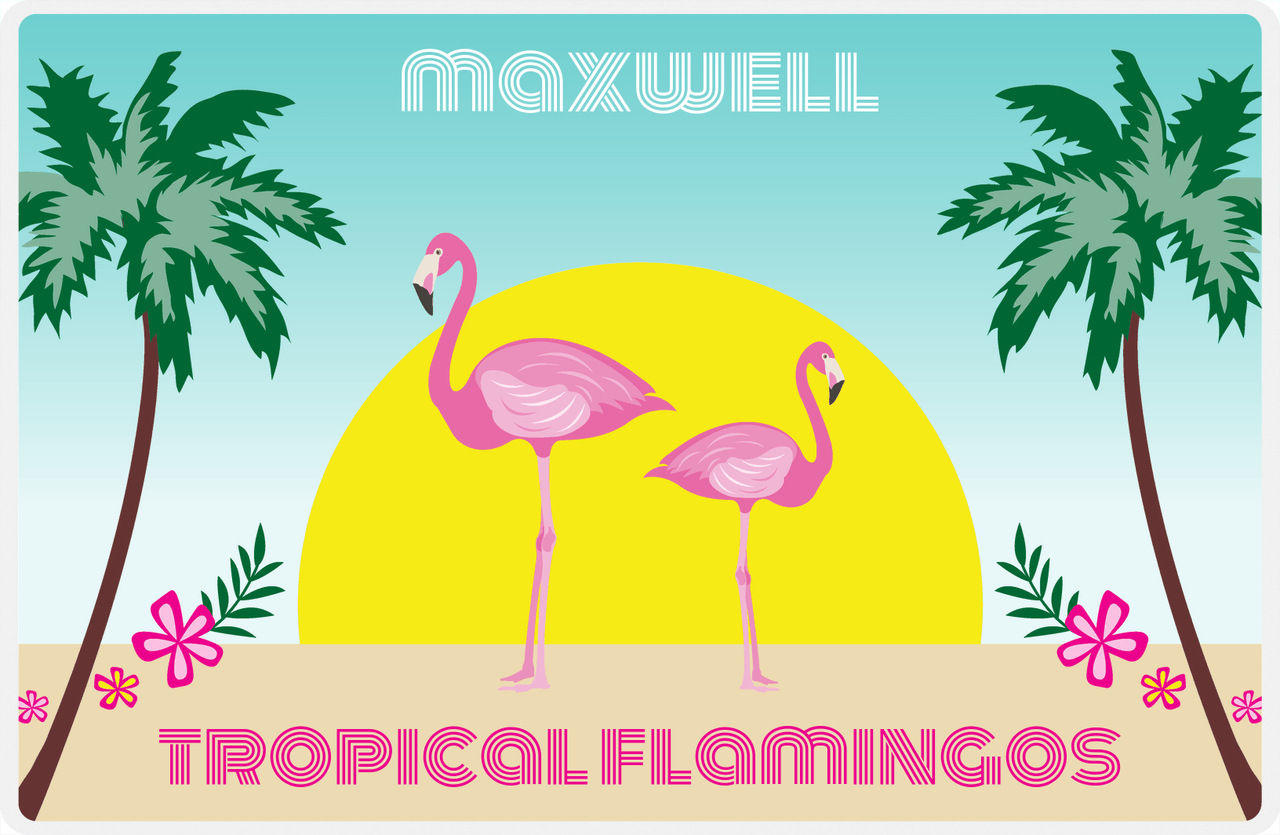 Personalized Flamingos Placemat II - Tropical - Teal Background -  View