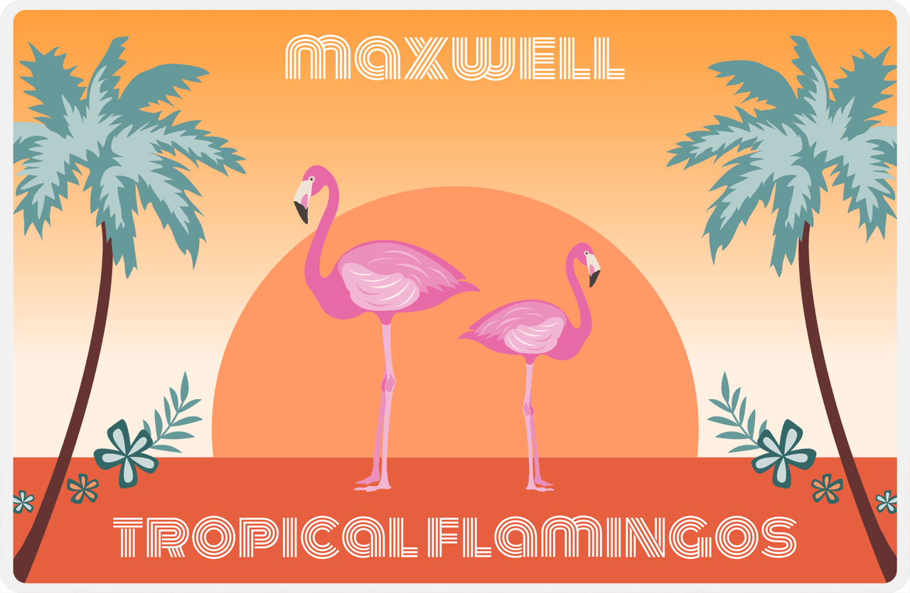 Personalized Flamingos Placemat II - Tropical - Orange Background -  View
