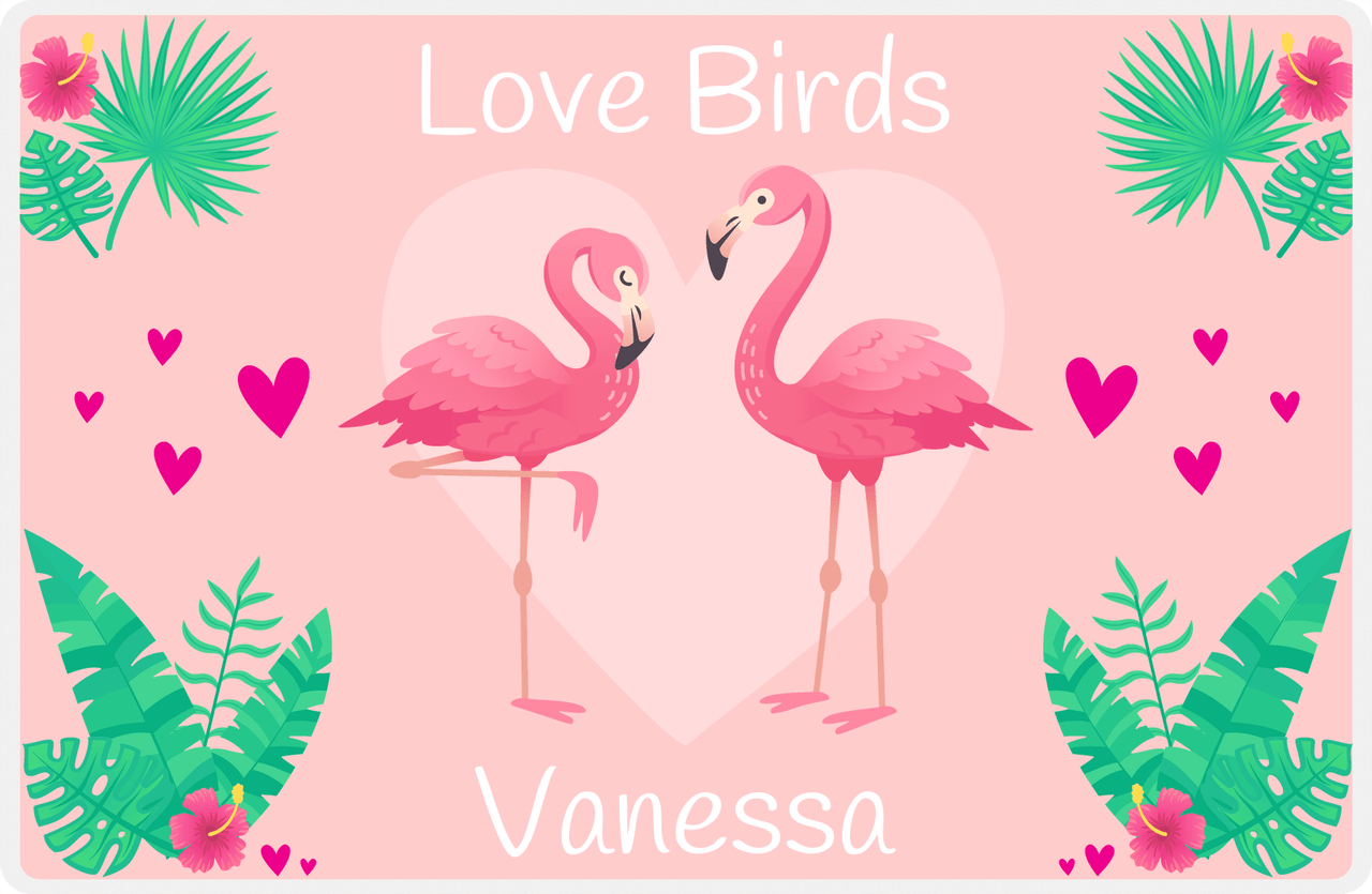 Personalized Flamingos Placemat V - Love Birds - Pink Background -  View