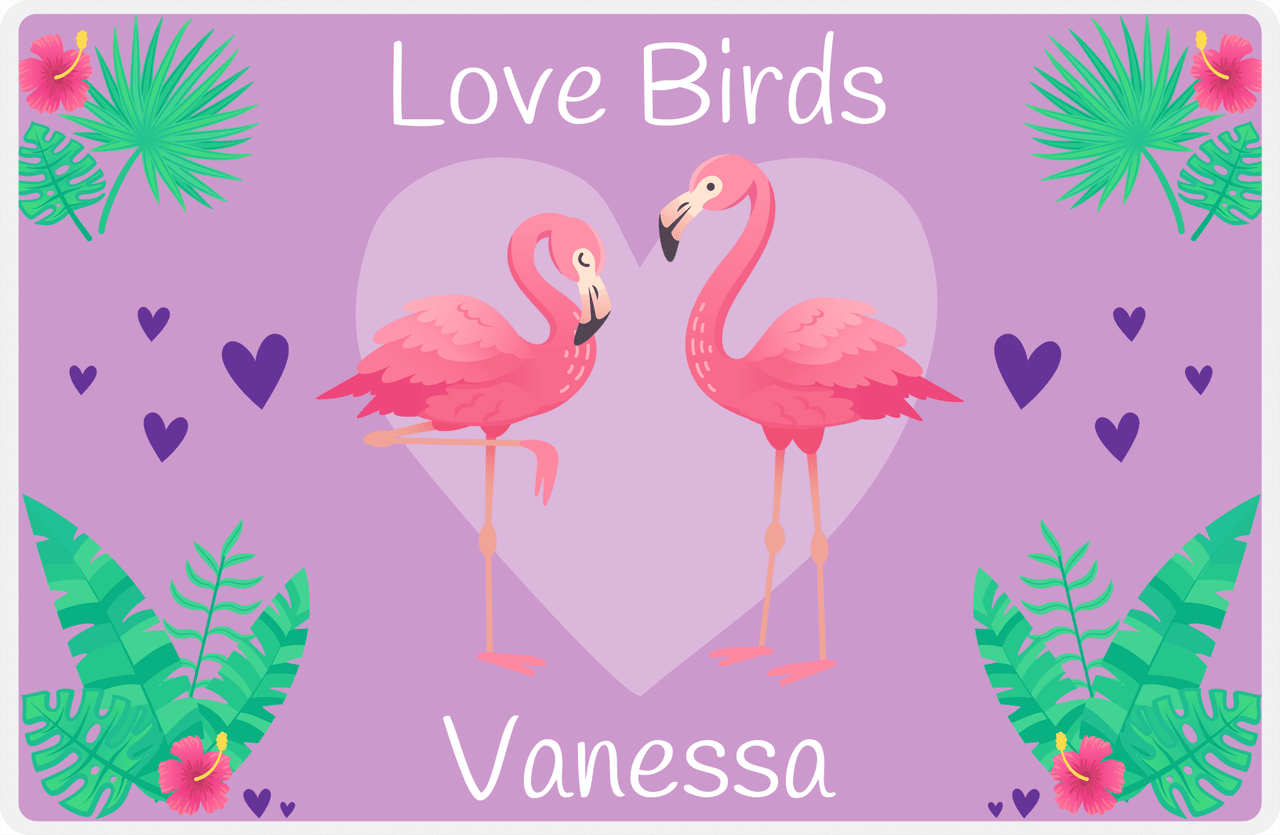Personalized Flamingos Placemat V - Love Birds - Purple Background -  View