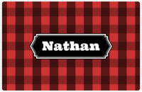 Thumbnail for Personalized Flannel / Plaid Placemat I - Red Background - Decorative Rectangle Nameplate -  View