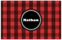 Thumbnail for Personalized Flannel / Plaid Placemat I - Red Background - Circle Nameplate -  View