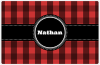 Thumbnail for Personalized Flannel / Plaid Placemat I - Red Background - Circle Ribbon Nameplate -  View