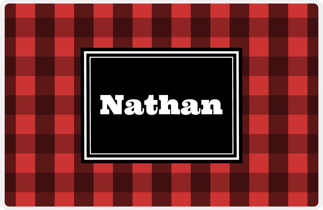 Personalized Flannel / Plaid Placemat I - Red Background - Rectangle Nameplate -  View
