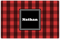 Thumbnail for Personalized Flannel / Plaid Placemat I - Red Background - Square Nameplate -  View