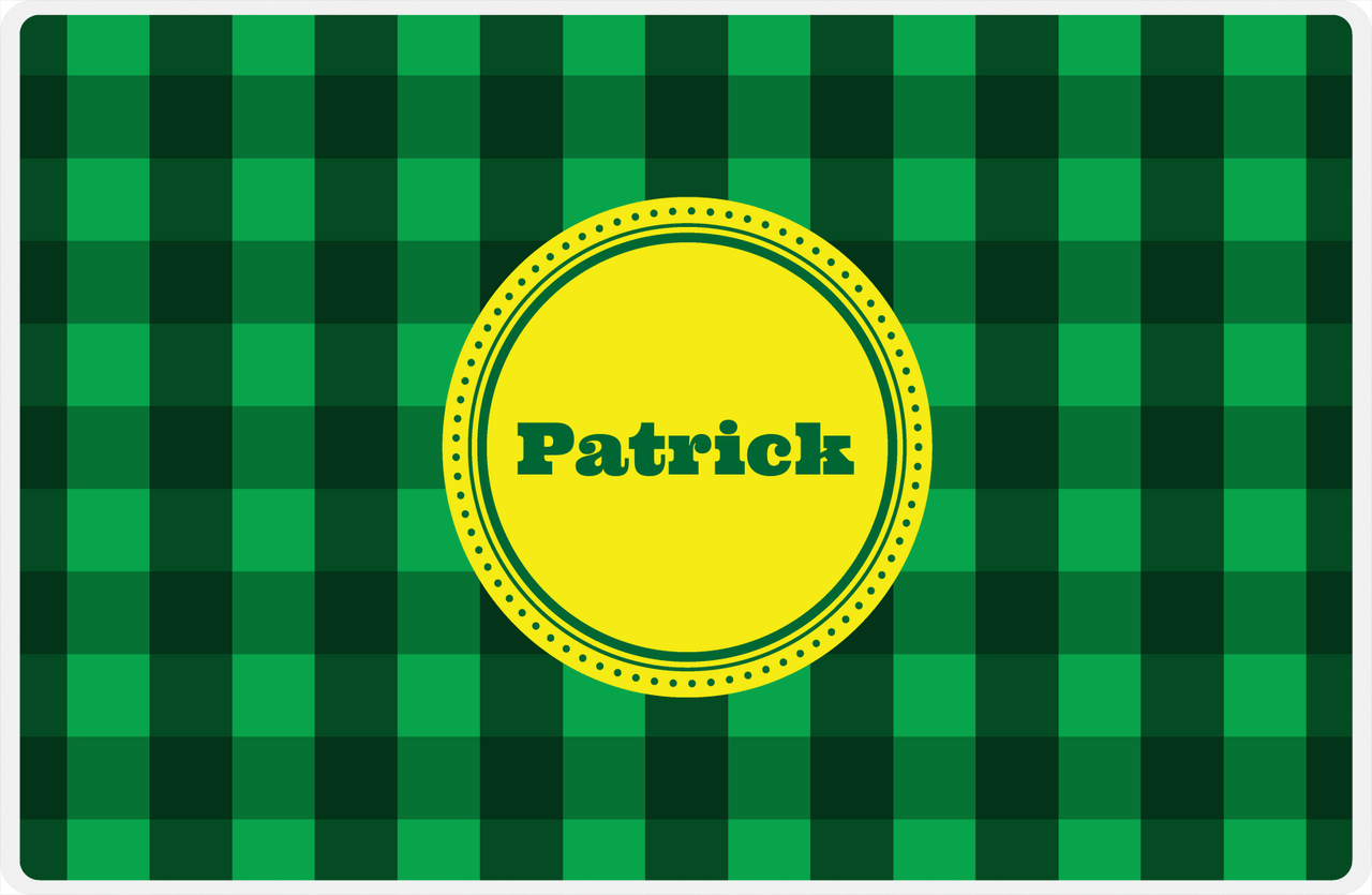 Personalized Flannel / Plaid Placemat I - Green Background - Circle Nameplate -  View