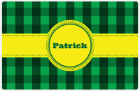 Thumbnail for Personalized Flannel / Plaid Placemat I - Green Background - Circle Ribbon Nameplate -  View