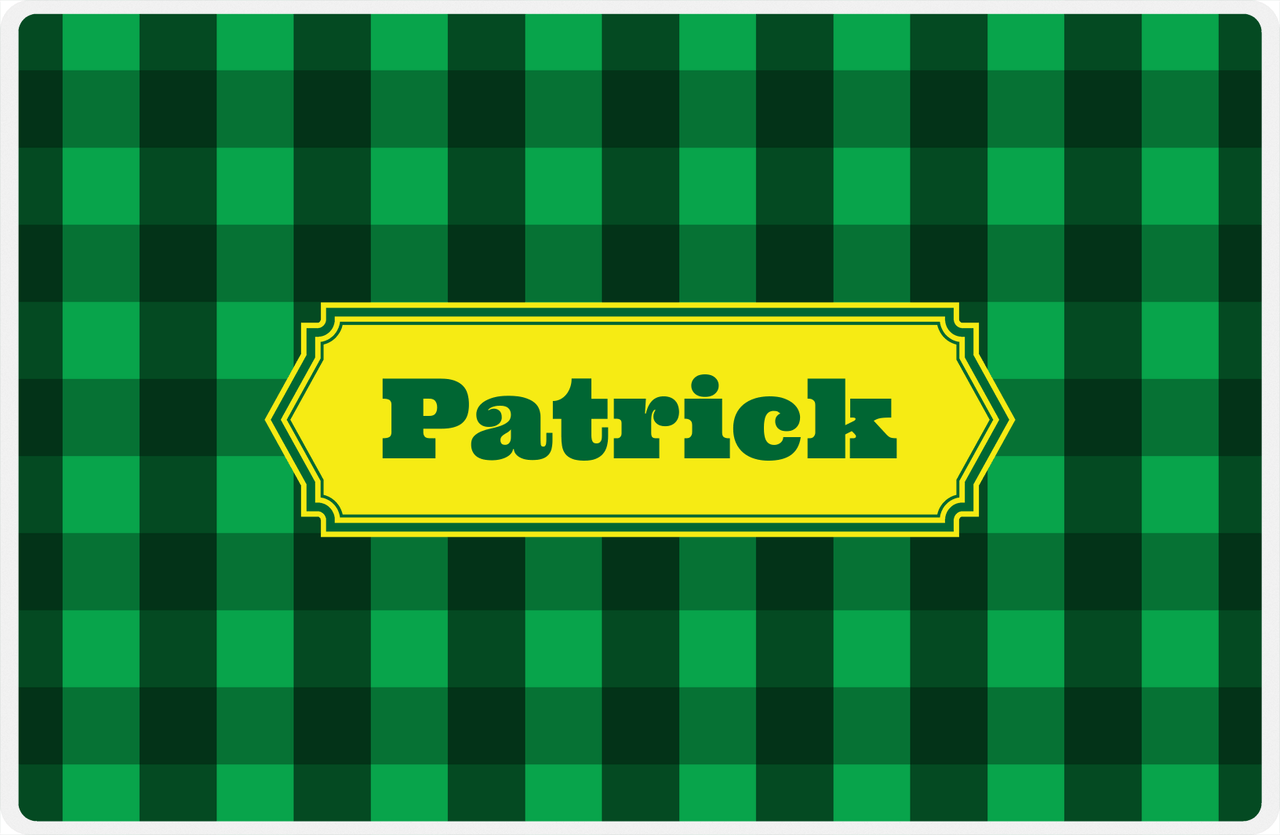 Personalized Flannel / Plaid Placemat I - Green Background - Decorative Rectangle Nameplate -  View