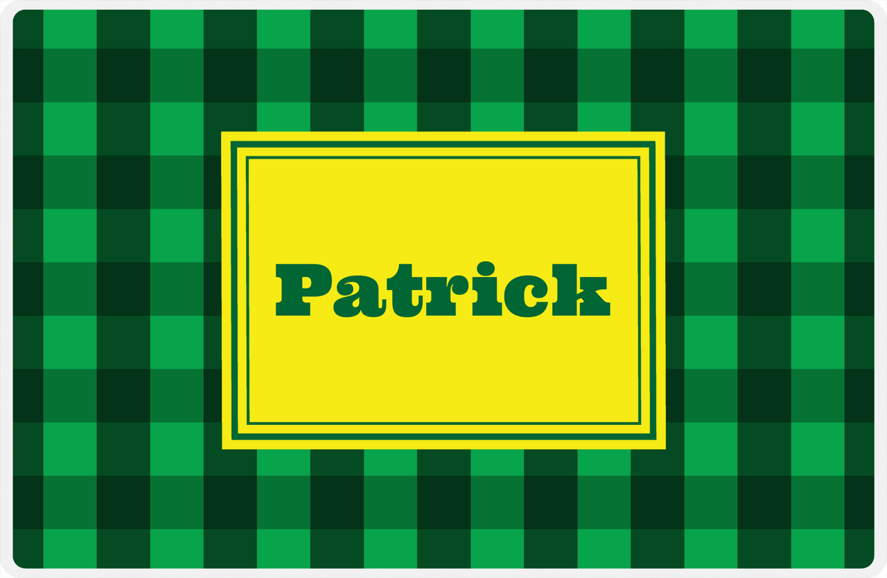 Personalized Flannel / Plaid Placemat I - Green Background - Rectangle Nameplate -  View