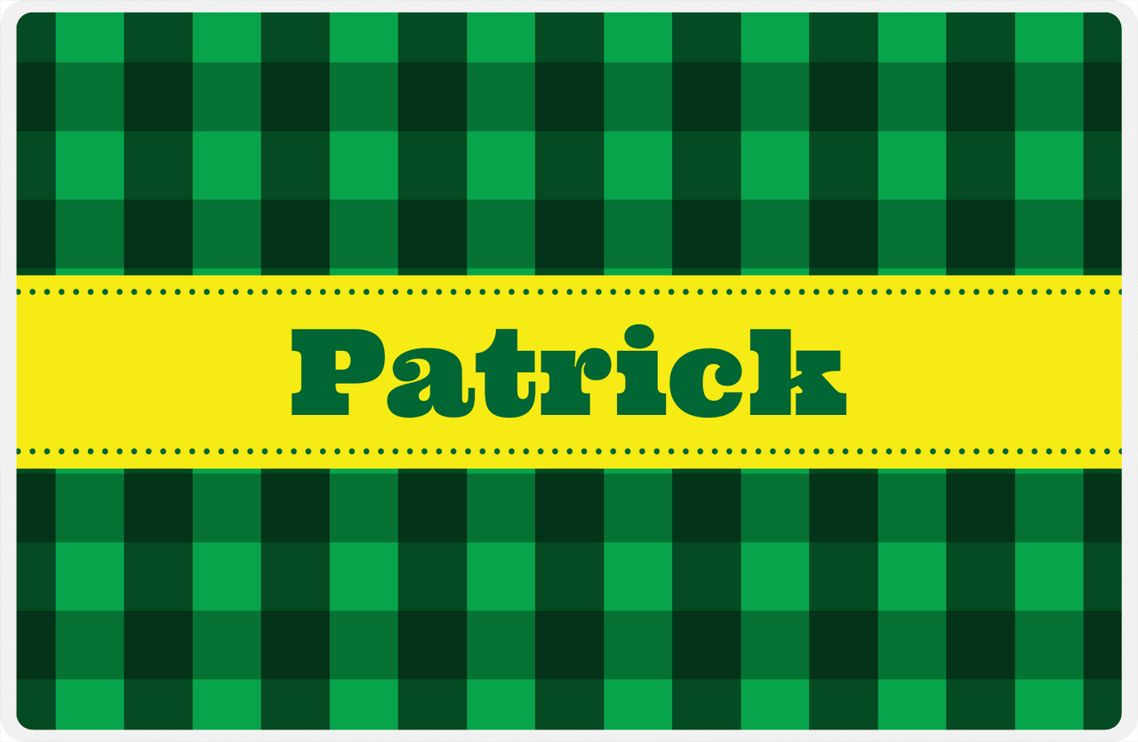 Personalized Flannel / Plaid Placemat I - Green Background - Ribbon Nameplate -  View