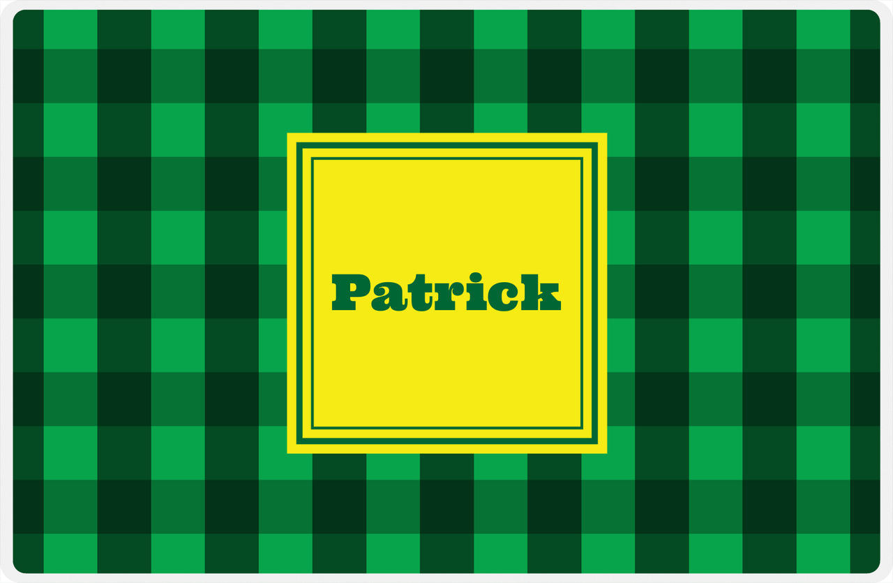 Personalized Flannel / Plaid Placemat I - Green Background - Square Nameplate -  View