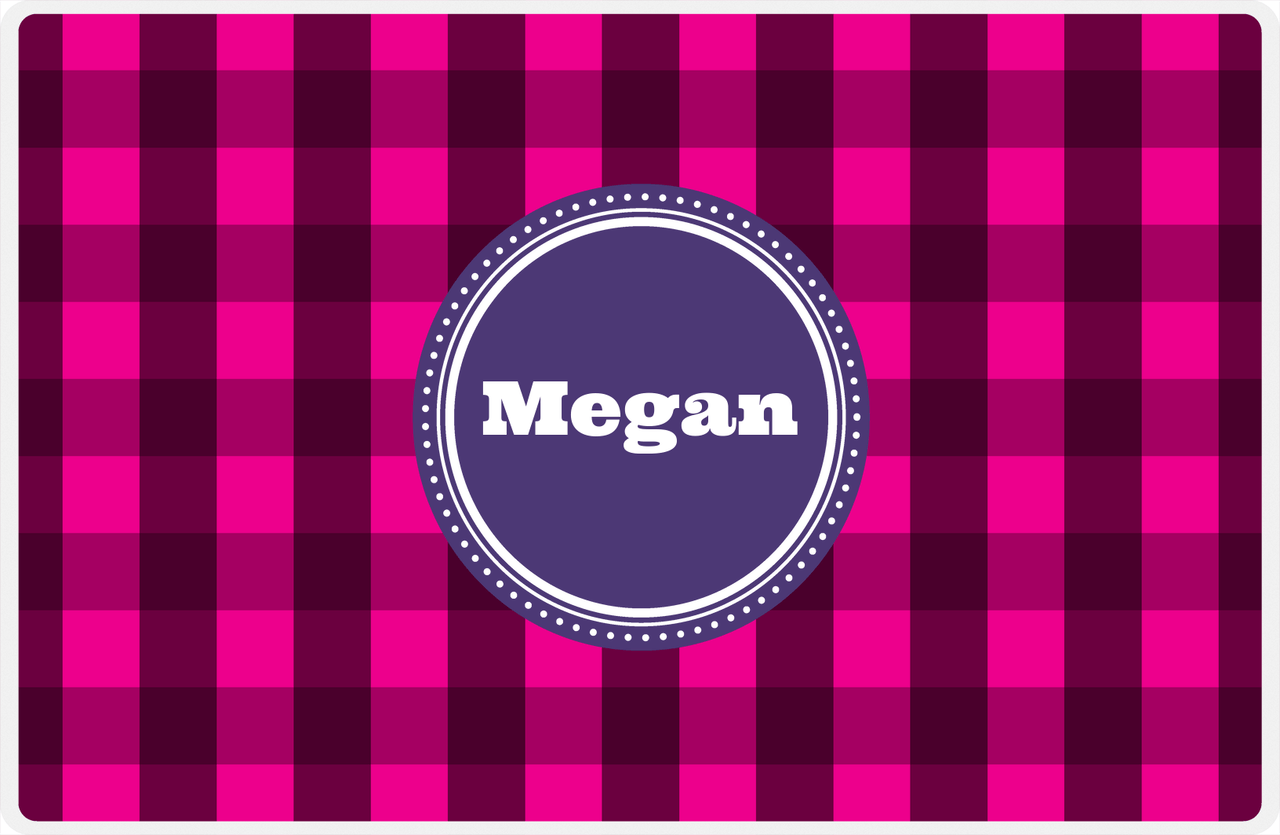 Personalized Flannel / Plaid Placemat I - Pink Background - Circle Nameplate -  View