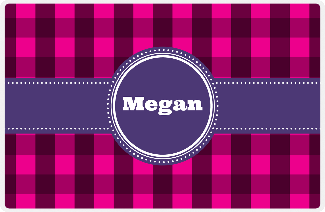Personalized Flannel / Plaid Placemat I - Pink Background - Circle Ribbon Nameplate -  View