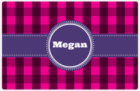 Thumbnail for Personalized Flannel / Plaid Placemat I - Pink Background - Circle Ribbon Nameplate -  View