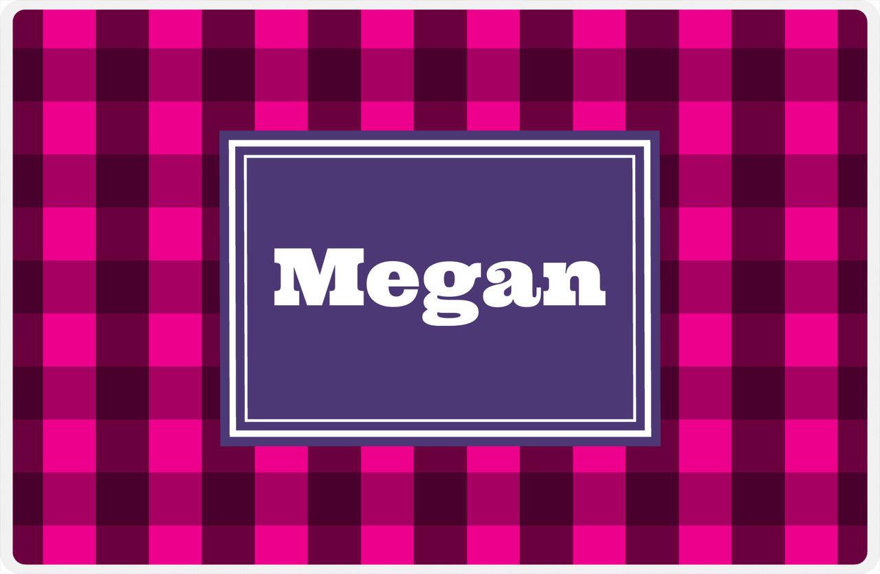 Personalized Flannel / Plaid Placemat I - Pink Background - Rectangle Nameplate -  View